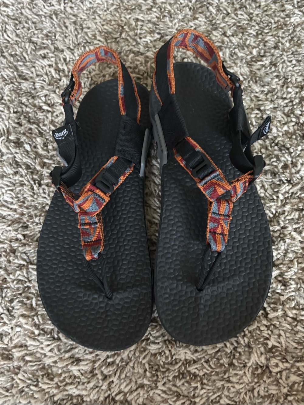 Bedrock Vibram  Black Sandals with Orange Multi-Color navajo Straps